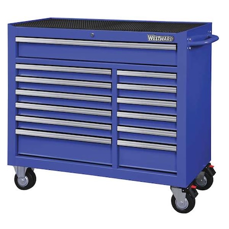 WESTWARD Rolling Tool Cabinet, 13-Drawers, Powder Coated Blue, 42