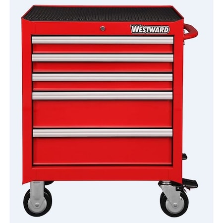 WESTWARD Rolling Tool Cabinet, 5-Drawers, Powder Coated Red, 27