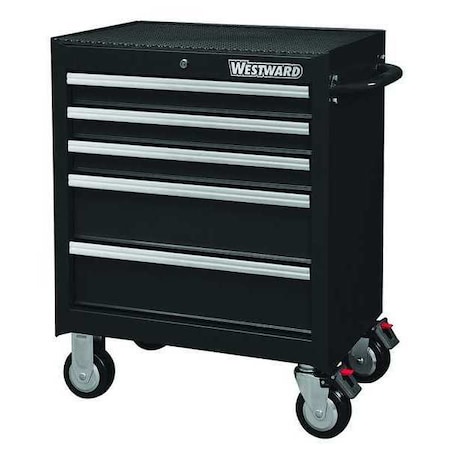 WESTWARD Rolling Tool Cabinet, 5-Drawers, Powder Coated Black, 27
