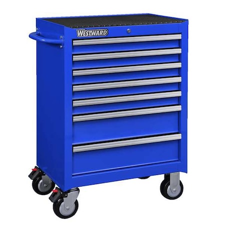 WESTWARD Rolling Tool Cabinet, 5-Drawers, Powder Coated Blue, 27