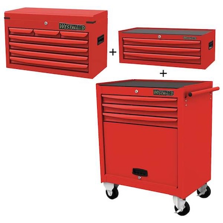 WESTWARD Rolling Cabinet Kit, 13-Drawers, Powder Coated Red, 29