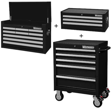 WESTWARD Rolling Cabinet Kit, 17-Drawers, Powder Coated Black, 27