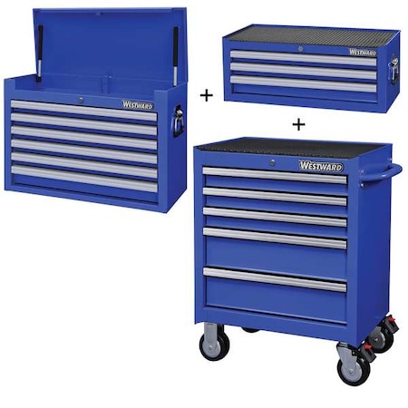 WESTWARD Rolling Cabinet Kit, 14 Drawer, Blue, Steel, 26-1/2 in W x 18 in D x 60 in H MPN:361LN6