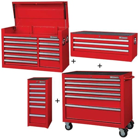 WESTWARD Rolling Cabinet Kit, 27 Drawer, Red, Steel, 57-1/2 in W x 19 in D x 82 in H MPN:361LN7