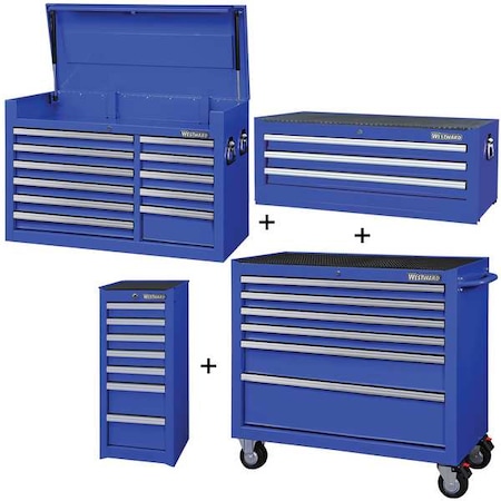 WESTWARD Rolling Cabinet Kit, 27 Drawer, Blue, Steel, 57-1/2 in W x 19 in D x 82 in H MPN:361LN9
