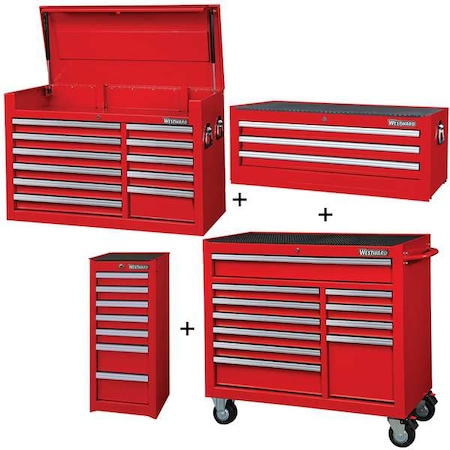 WESTWARD Rolling Cabinet Kit, 32 Drawer, Red, Steel, 57-1/2 in W x 19 in D x 82 in H MPN:361LP0