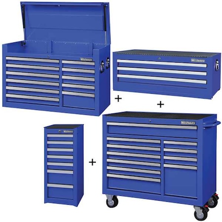 WESTWARD Rolling Cabinet Kit, 32 Drawer, Blue, Steel, 57-1/2 in W x 19 in D x 82 in H MPN:361LP2