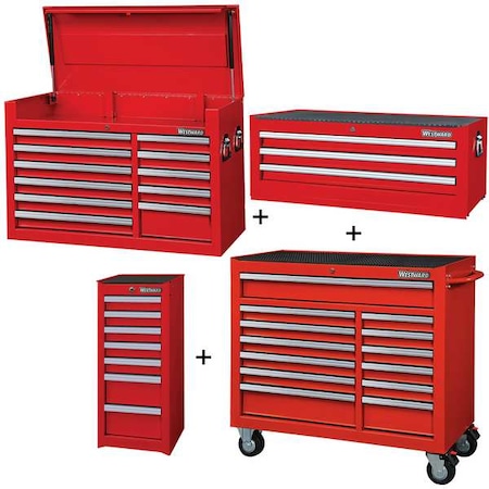 WESTWARD Rolling Cabinet Kit, 34 Drawer, Red, Steel, 57-1/2 in W x 19 in D x 82 in H MPN:361LP3