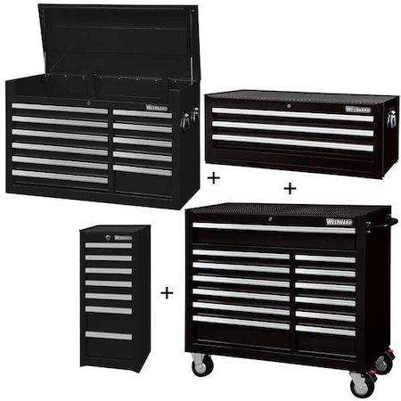 WESTWARD Rolling Cabinet Kit, 34 Drawer, Black, Steel, 57-1/2 in W x 19 in D x 82 in H MPN:361LP4