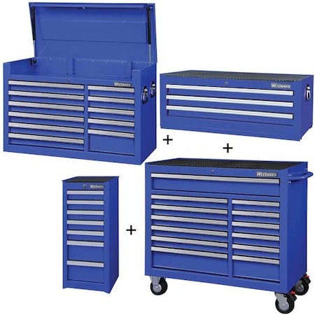 WESTWARD Rolling Cabinet Kit, 34 Drawer, Blue, Steel, 57-1/2 in W x 19 in D x 82 in H MPN:361LP5