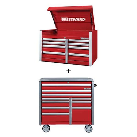 WESTWARD Rolling Cabinet Kit, 18-Drawers, Powder Coated Red, 42