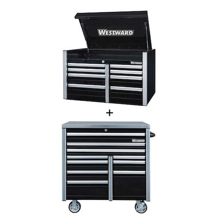 WESTWARD Rolling Cabinet Kit, 18-Drawers, Powder Coated Black, 42