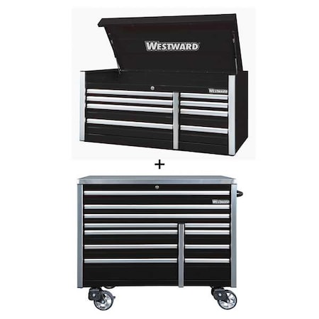 WESTWARD Rolling Cabinet Kit, 19 Drawer, Black, Steel, 54 in W x 26 in D x 73 in H MPN:361LP9