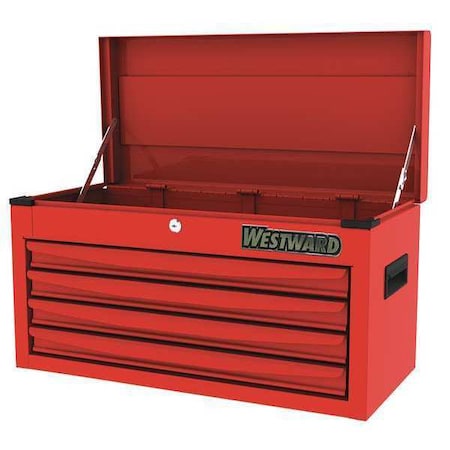 WESTWARD Top Chest, 4-Drawers, Powder Coated Red, 26