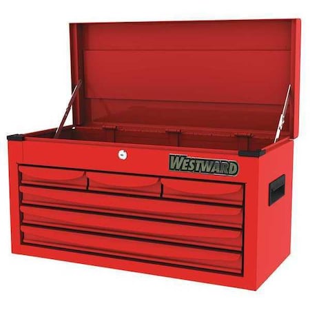 WESTWARD Top Chest, 6-Drawers, Powder Coated Red, 26