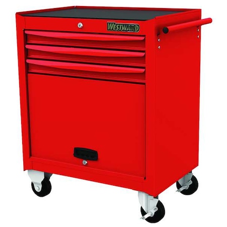 WESTWARD Rolling Tool Cabinet, 3-Drawers, Gloss Red, 29