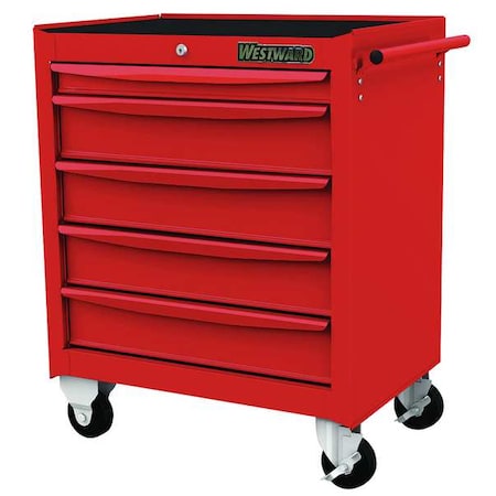 WESTWARD Rolling Tool Cabinet, 5-Drawers, Gloss Red, 29