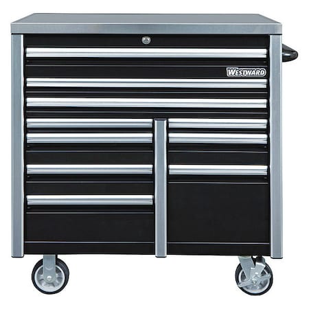 WESTWARD Rolling Tool Cabinet, 10-Drawers, Matte Black, 42