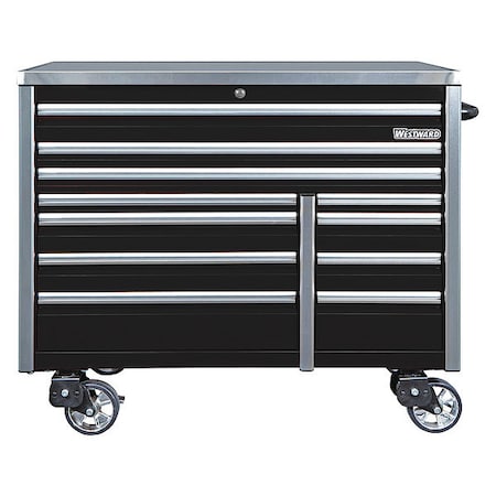 WESTWARD Rolling Tool Cabinet, 11 Drawer, Black, Steel, 54 in W x 26 in D x 48 in H MPN:49NR91