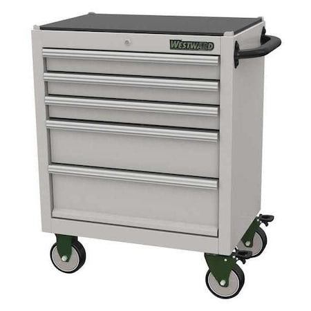 WESTWARD Rolling Tool Cabinet, 5-Drawers, Stainless Steel Silver, 30