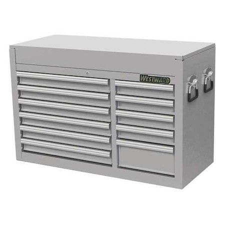 WESTWARD Top Chest, 11 Drawer, Silver, Stainless Steel, 42 in W x 18 in D x 27 in H MPN:53RH50