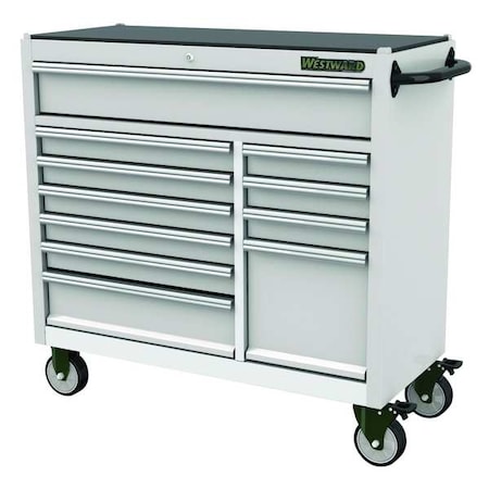 WESTWARD Rolling Tool Cabinet, 11-Drawers, Stainless Steel Silver, 42