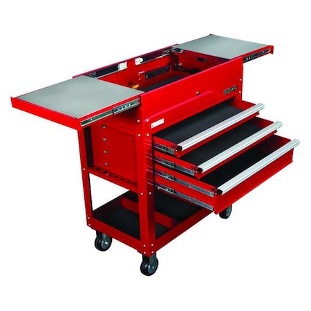 WESTWARD Tool Utility Cart, 3-Drawers, Powder Coated Red, 35.5