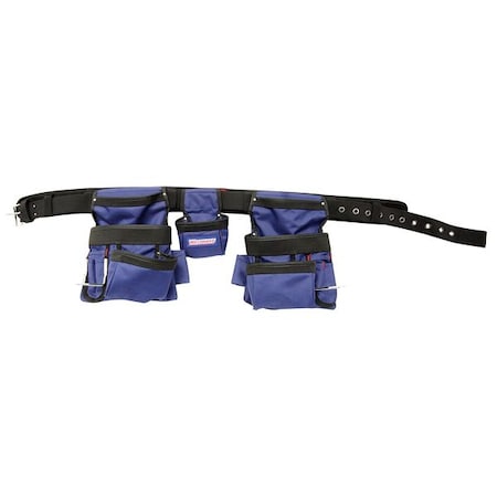 Tool Belt, Tool Belt, Blue, Black, 600D Polyester, 13 Pockets MPN:5MZL1