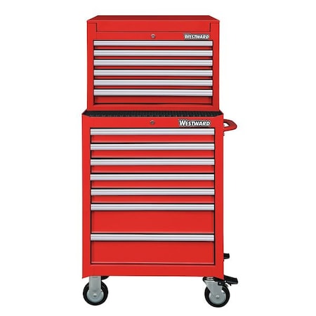 WESTWARD Tool Chest & Cabinet Combination, 13-Drawers, Powder Coated Red, 27
