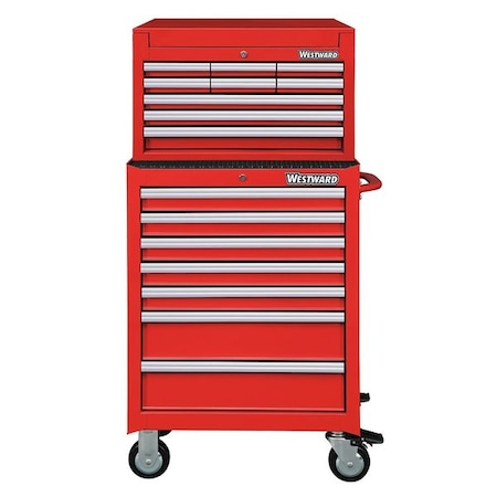 WESTWARD Tool Chest and Cabinet Combination, 16-Drawers, Powder Coated Red, 27