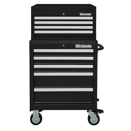 WESTWARD Tool Chest & Cabinet Combination, 9-Drawers, Powder Coated Black, 27