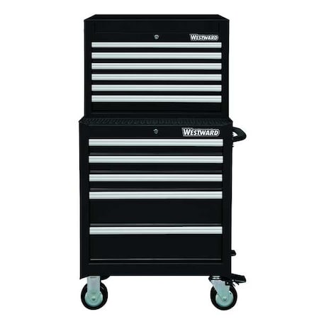 WESTWARD Tool Chest & Cabinet Combination, 11-Drawers, Powder Coated Black, 27