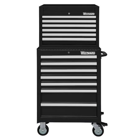 WESTWARD Tool Chest & Cabinet Combination, 13-Drawers, Powder Coated Black, 27