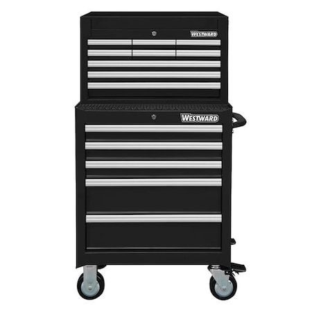 WESTWARD Tool Chest & Cabinet Combination, 14-Drawers, Powder Coated Black, 27
