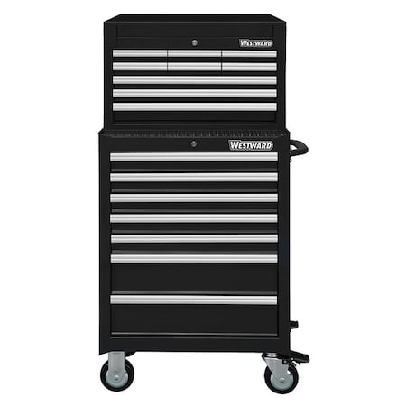 WESTWARD Tool Chest & Cabinet Combination, 16-Drawers, Powder Coated Black, 27