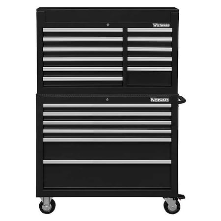 WESTWARD Tool Chest and Cabinet Combination, 17-Drawers, Powder Coated Black, 42