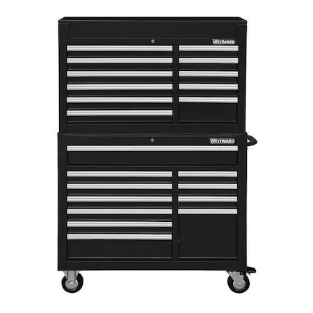 WESTWARD Tool Chest & Cabinet Combination, 22-Drawers, Powder Coated Black, 42
