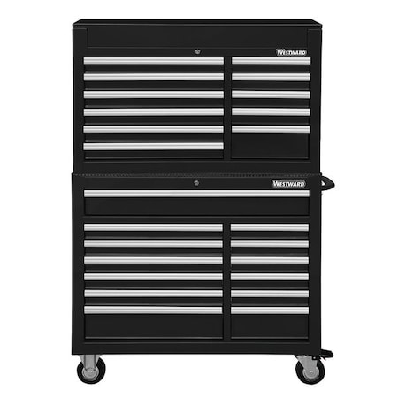 WESTWARD Tool Chest and Cabinet Combination, 24-Drawers, Powder Coated Black, 42