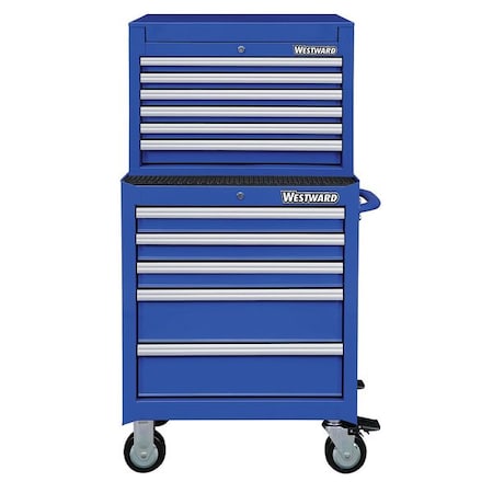 WESTWARD Tool Chest & Cabinet Combination, 11-Drawers, Powder Coated Blue, 27