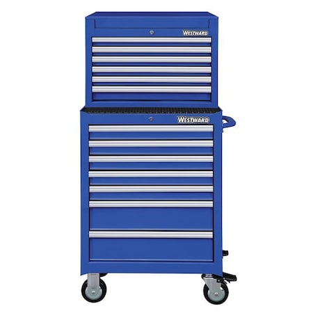 WESTWARD Tool Chest & Cabinet Combination, 13-Drawers, Powder Coated Blue, 27