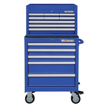 WESTWARD Tool Chest & Cabinet Combination, 14-Drawers, Powder Coated Blue, 27