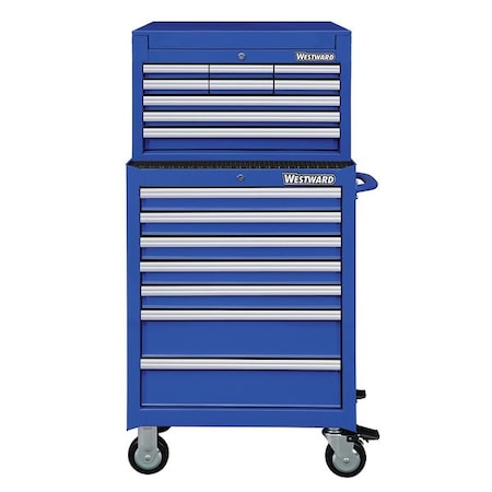 WESTWARD Tool Chest & Cabinet Combination, 16-Drawers, Powder Coated Blue, 27