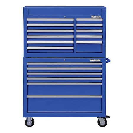 WESTWARD Tool Chest and Cabinet Combination, 17-Drawers, Powder Coated Blue, 42