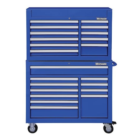 WESTWARD Tool Chest & Cabinet Combination, 22-Drawers, Powder Coated Blue, 42