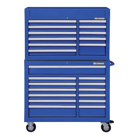 WESTWARD Tool Chest and Cabinet Combination, 24-Drawers, Powder Coated Blue, 42
