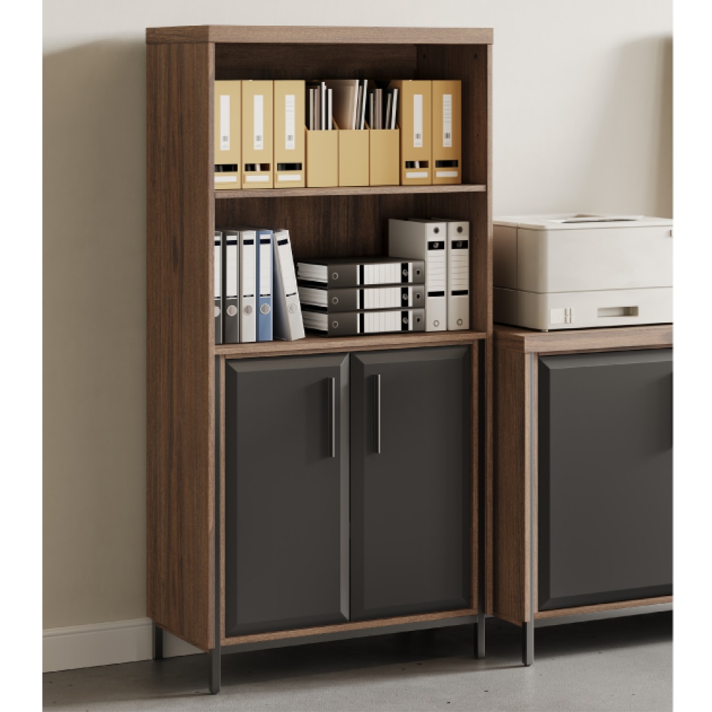 Thomasville Alderbrook 60inH 3-Shelf Bookcase With Storage, Walnut/Matte Black MPN:OD-ALBK60BK-TV