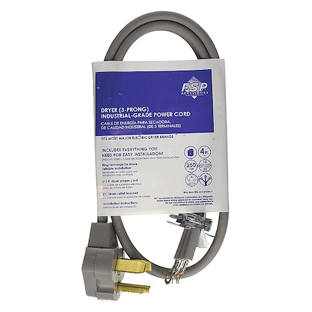 Three Wire 30-Amp Dryer Power Cord, 4 Ft MPN:PT220L