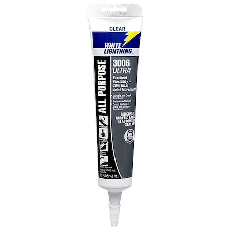 Acrylic Latex Elastomeric Sealant, 5 oz, Tube, Clear, Acrylic Latex Base, 3006 Ultra MPN:W11001005