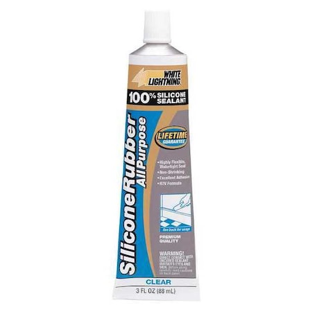Silicone Sealant, 3 oz, Tube, Clear, Silicone Base, Silicone Rubber MPN:W11121005