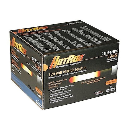 Hot Surface Igniter, LP/NG, 120, 15 1/2 in L., Nitride Ignitor, (2) Ceramic Wire Nuts MPN:21D64-5PK